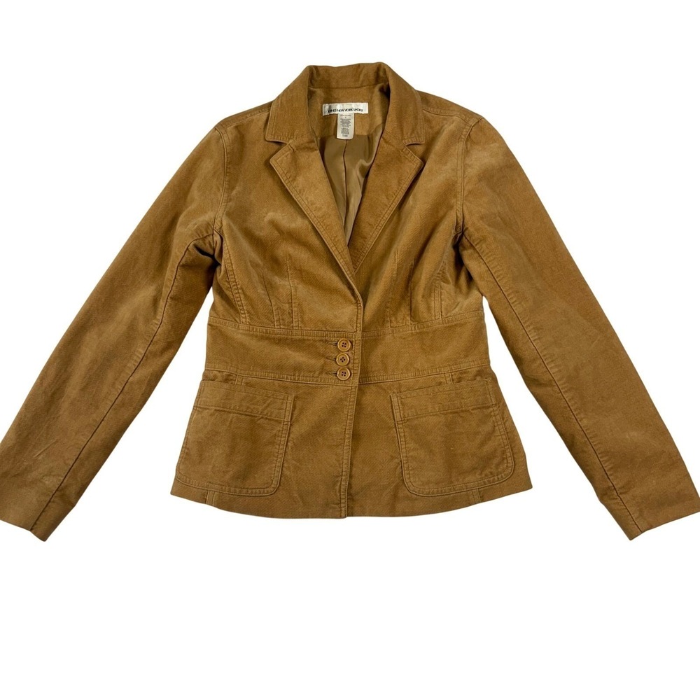 Jones New York Sport Dark Academia Velvet Blazer Jacket Tan Size S Preppy